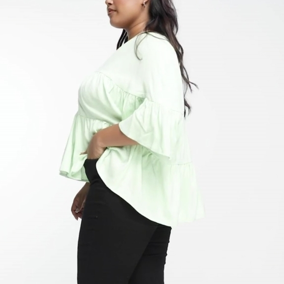 22 • Asos Curve • Tiered Smock Top With Frill Sleeve - Picture 2 of 10